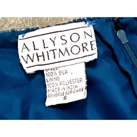 All Silk Vintage Dress by Allyson Whitmore S Teal Hand Beaded Cocktail Party Chi - Picture 10 of 12